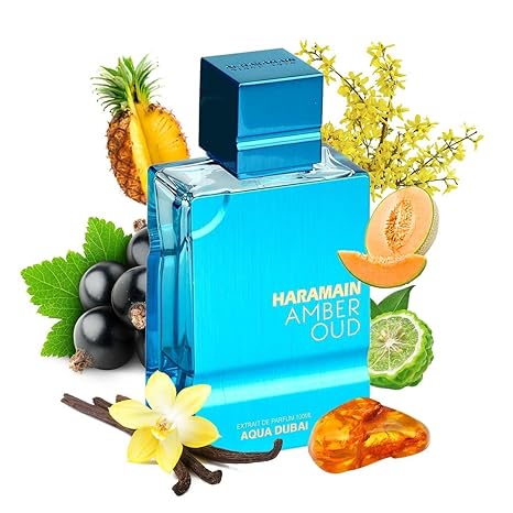 Al Haramain Amber Oud - Aqua Dubai - Colonia para hombres y mujeres - Fragancias de bergamota, ámbar, almizcle - Perfume de larga duración para hombres y mujeres - 75ml/100ml