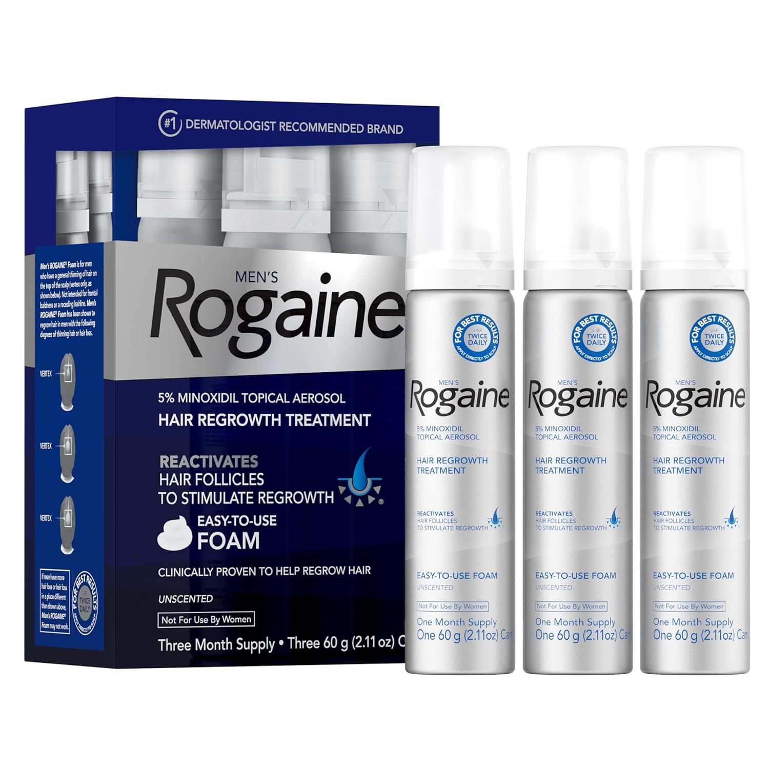 Men's Hair Growth Foam with 5% Minoxidil - Three Month Pack
