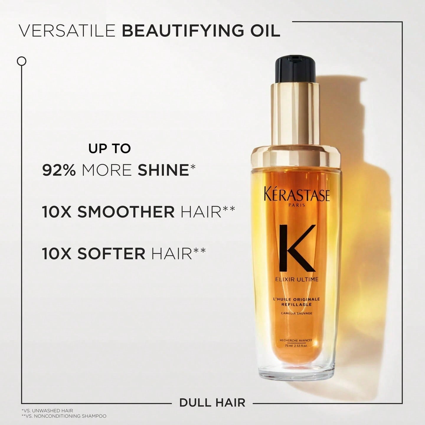 Kerastase Elixir Ultime Refillable Hair Oil -75ml- Hydrates & Smoothes Frizz, Adds Shine, With Wild Camellia, Sandalwood and Freesia Fragrance, Nourishes & Strengthens Hair