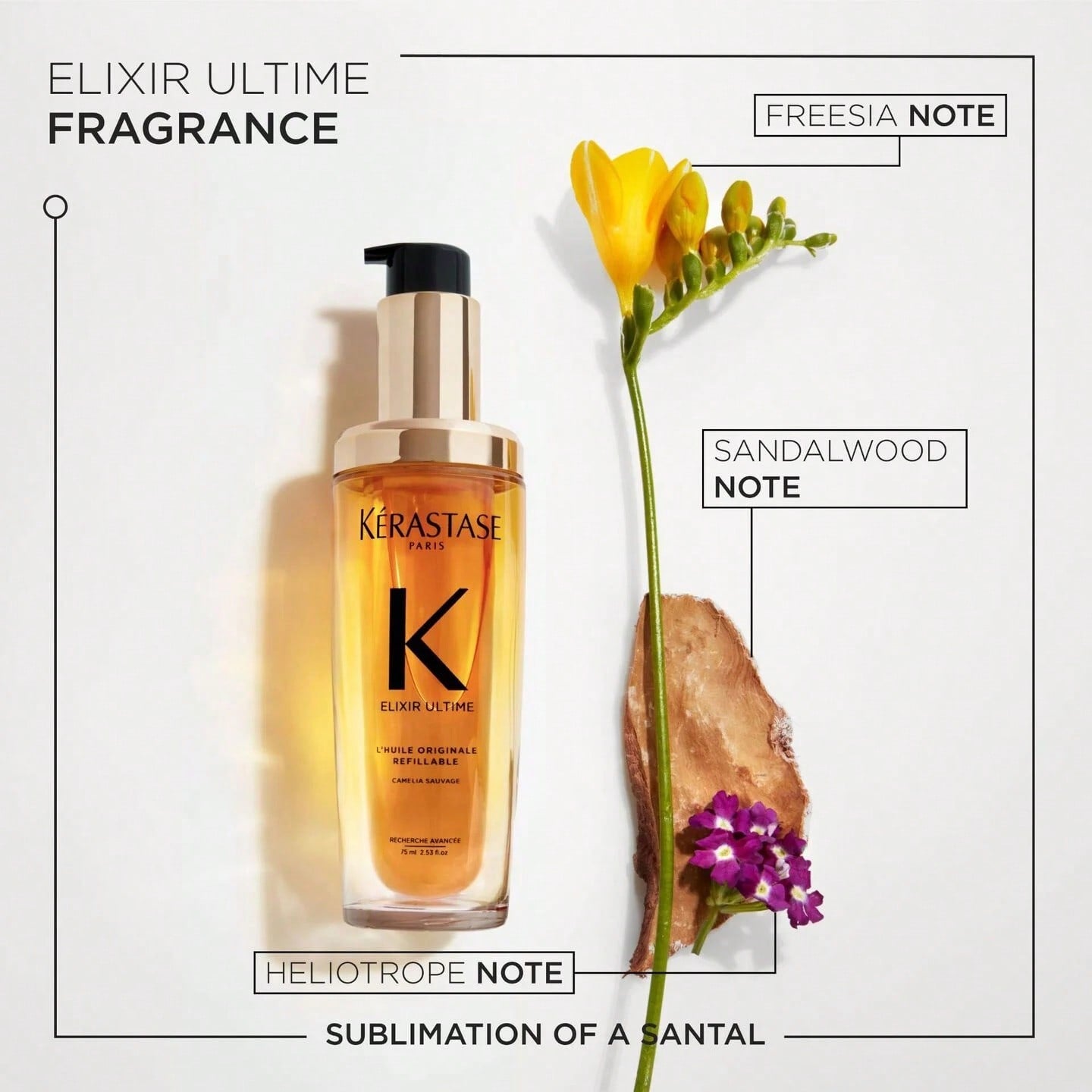 Kerastase Elixir Ultime Refillable Hair Oil -75ml- Hydrates & Smoothes Frizz, Adds Shine, With Wild Camellia, Sandalwood and Freesia Fragrance, Nourishes & Strengthens Hair