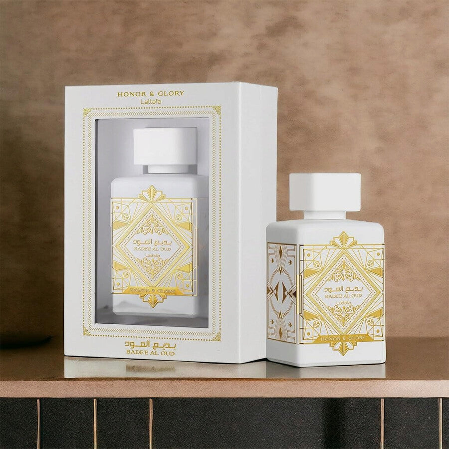 Lattafa Bade'e Al Oud Honor & Glory Eau de Parfum, fragancia duradera para unisex, 3.40 onzas / 100 ml
