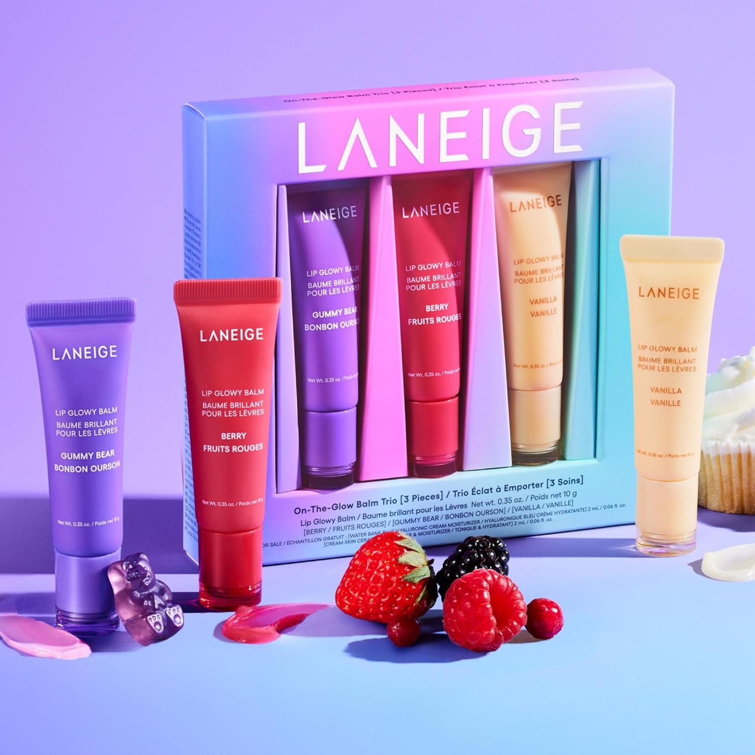 Laneige On-The-Glow Lip Glowy Balm Set 3x10g For Women Gift