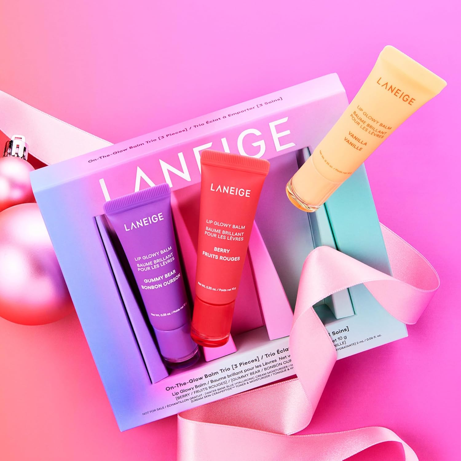 Laneige On-The-Glow Lip Glowy Balm Set 3x10g For Women Gift