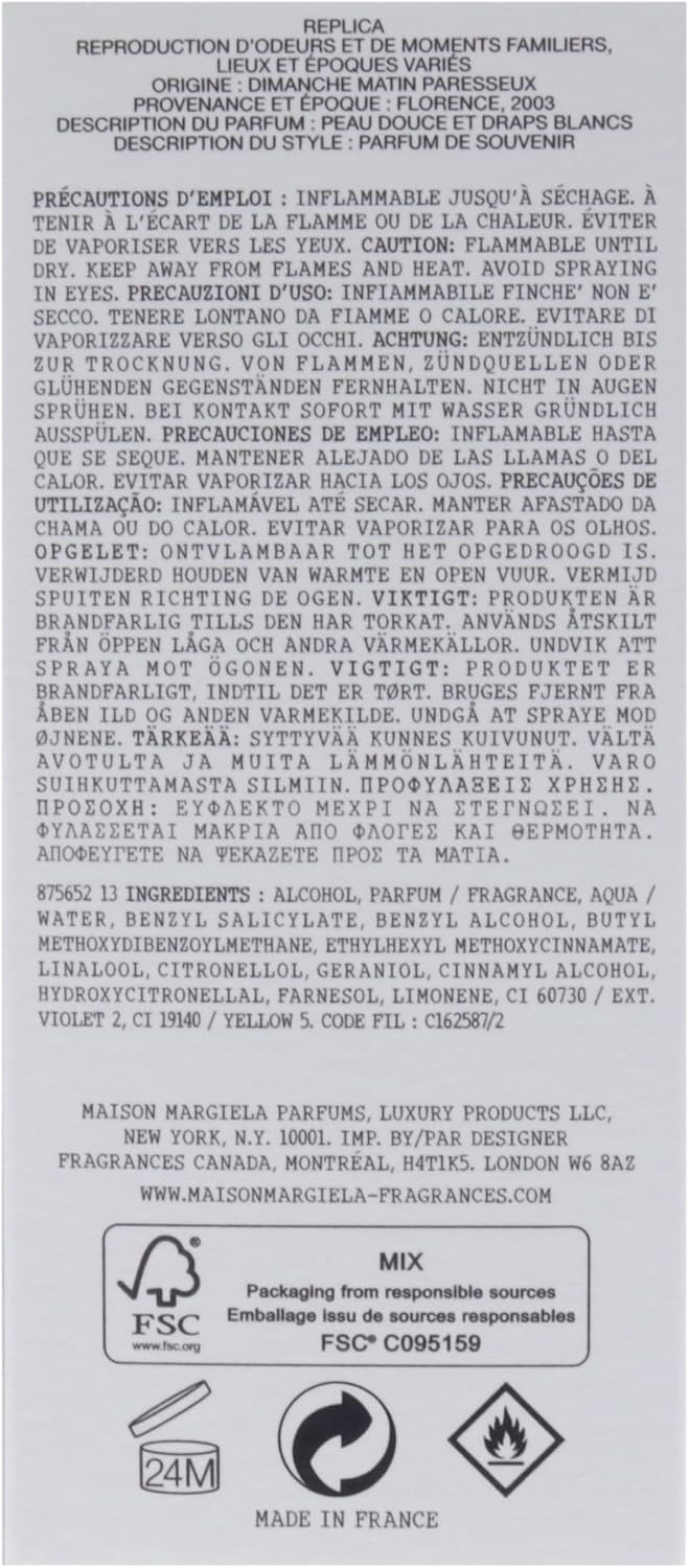 Maison Margiela ’REPLICA’ Lazy Sunday Morning Eau de Toilette with White Musk, Lily of the Valley, and Iris 100ml