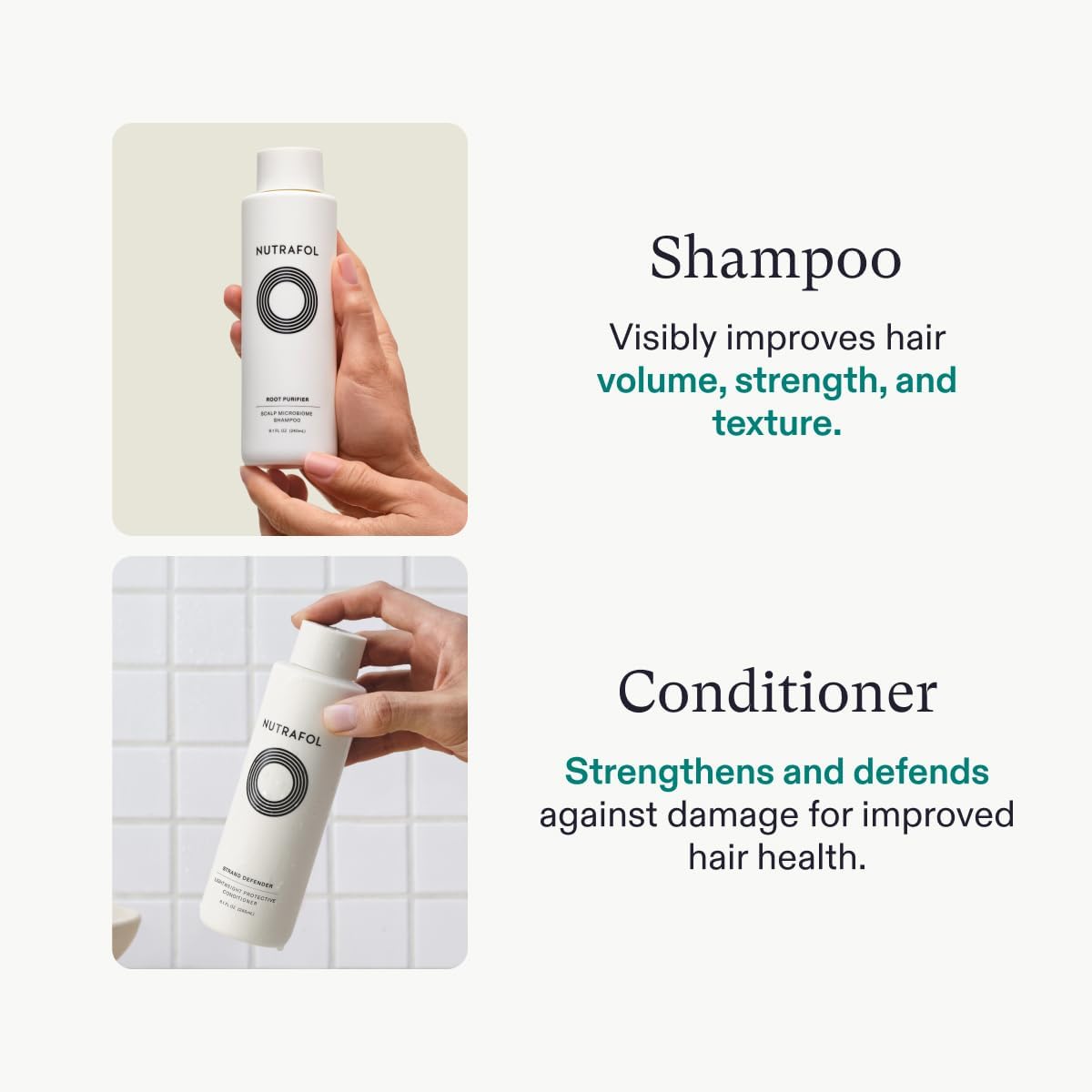 Champú y acondicionador Nutrafol, limpia y protege el cabello y el cuero cabelludo, mejora el volumen, la fuerza y la textura del cabello, formulado por médicos para el adelgazamiento del cabello - Botella de 8.1 fl oz