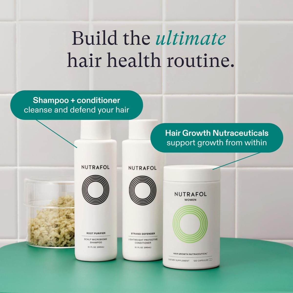 Champú y acondicionador Nutrafol, limpia y protege el cabello y el cuero cabelludo, mejora el volumen, la fuerza y la textura del cabello, formulado por médicos para el adelgazamiento del cabello - Botella de 8.1 fl oz