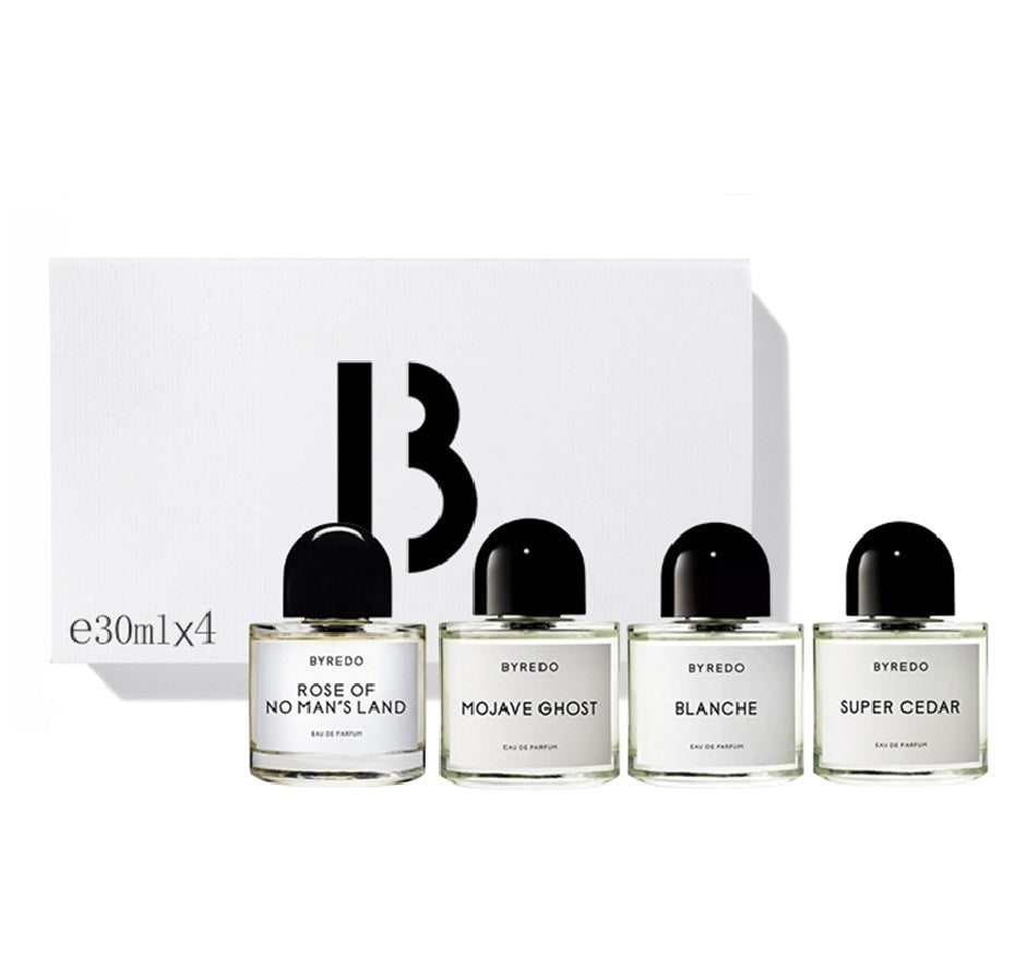 Byredo Perfume Gift Set (30ml x 4) - Super Cedar, Blanche, Mojave Ghost, Rose of No Man's Land Fragrance - High Quality Cologne for Women and Men