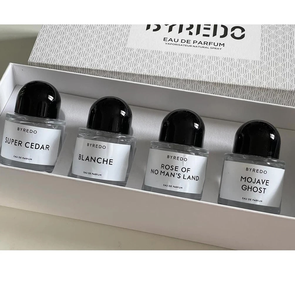 Byredo Perfume Gift Set (30ml x 4) - Super Cedar, Blanche, Mojave Ghost, Rose of No Man's Land Fragrance - High Quality Cologne for Women and Men