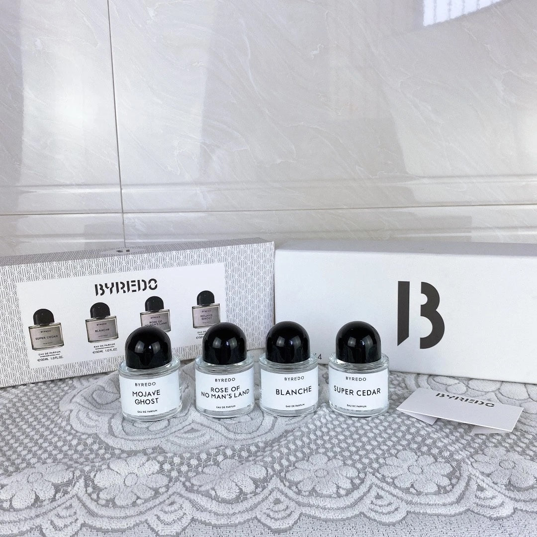 Byredo Perfume Gift Set (30ml x 4) - Super Cedar, Blanche, Mojave Ghost, Rose of No Man's Land Fragrance - High Quality Cologne for Women and Men