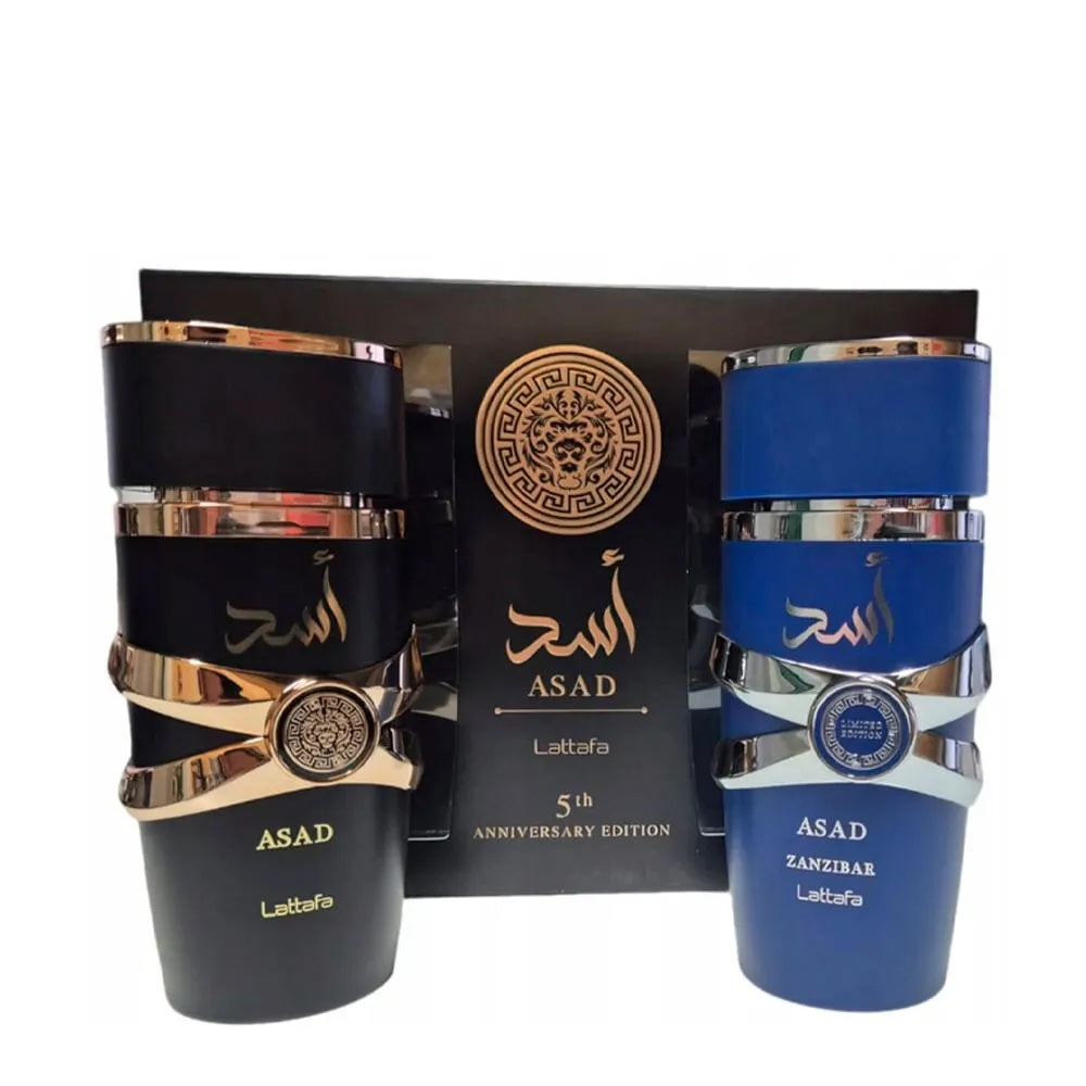 Set de regalo Lattafa Asad de 2 piezas (EDP 100 ml + Asad Zanzibar EDP 100 ml)