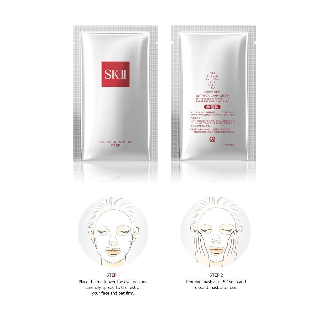 SK-II Mascarilla Facial Treatment -10 unidades- Láminas de mascarilla iluminadora para ayudar a mejorar el tono, la textura y la luminosidad - Tratamiento antienvejecimiento para reponer la humedad y una piel visiblemente más sana