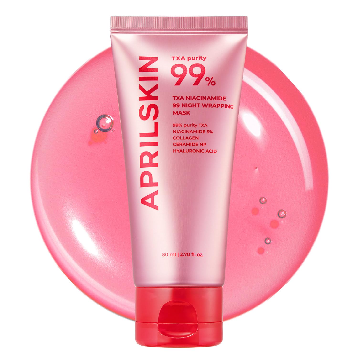 April Skin TXA Niacinamida Mascarilla Envolvente Nocturna 99 | 99% TXA de Alta Pureza + Niacinamida para Tono de Piel Irregular | Potenciador de Piel Nocturno para Cuidado Tonificante, Reafirmante y de Poros | 80ml, 2.70 fl.oz