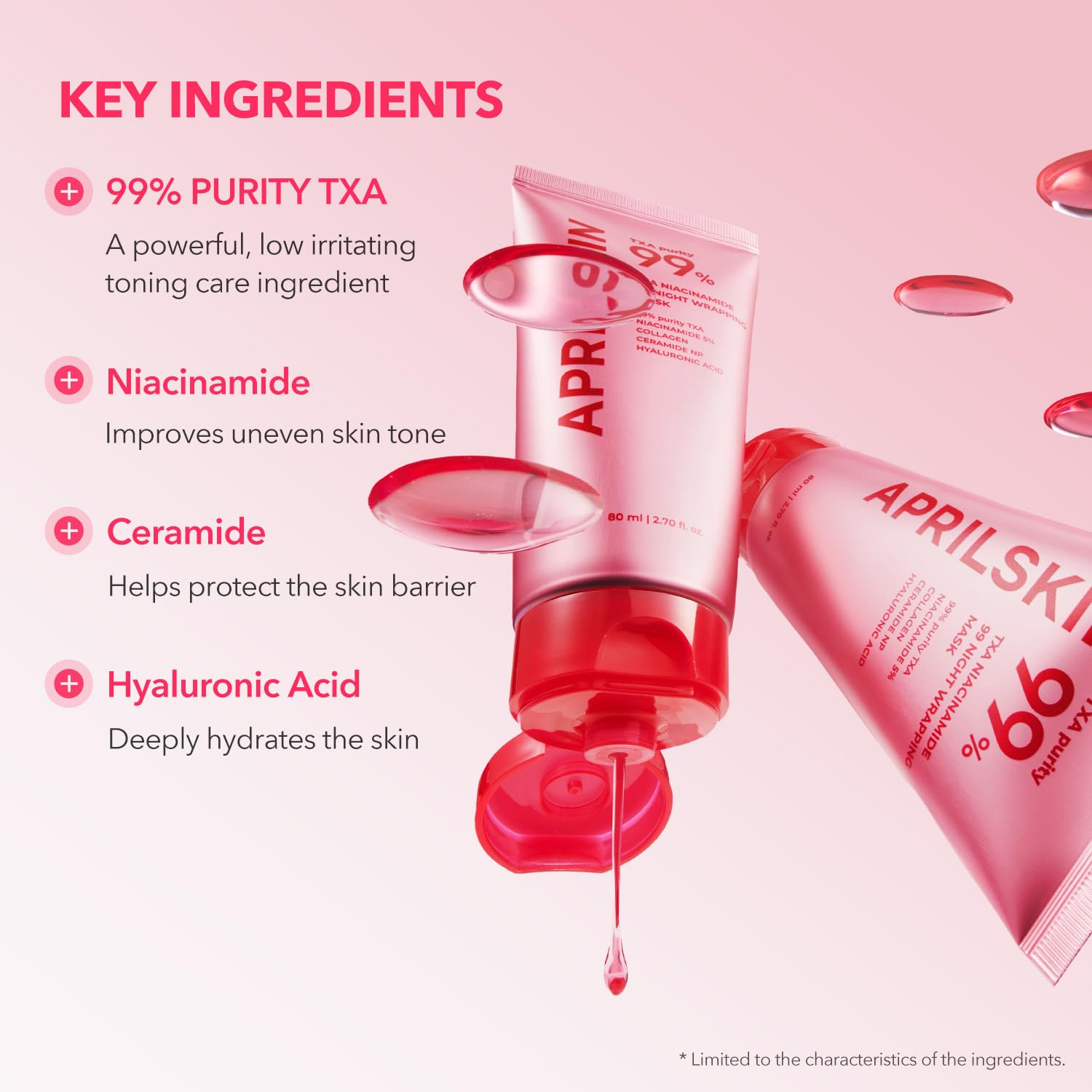 April Skin TXA Niacinamida Mascarilla Envolvente Nocturna 99 | 99% TXA de Alta Pureza + Niacinamida para Tono de Piel Irregular | Potenciador de Piel Nocturno para Cuidado Tonificante, Reafirmante y de Poros | 80ml, 2.70 fl.oz